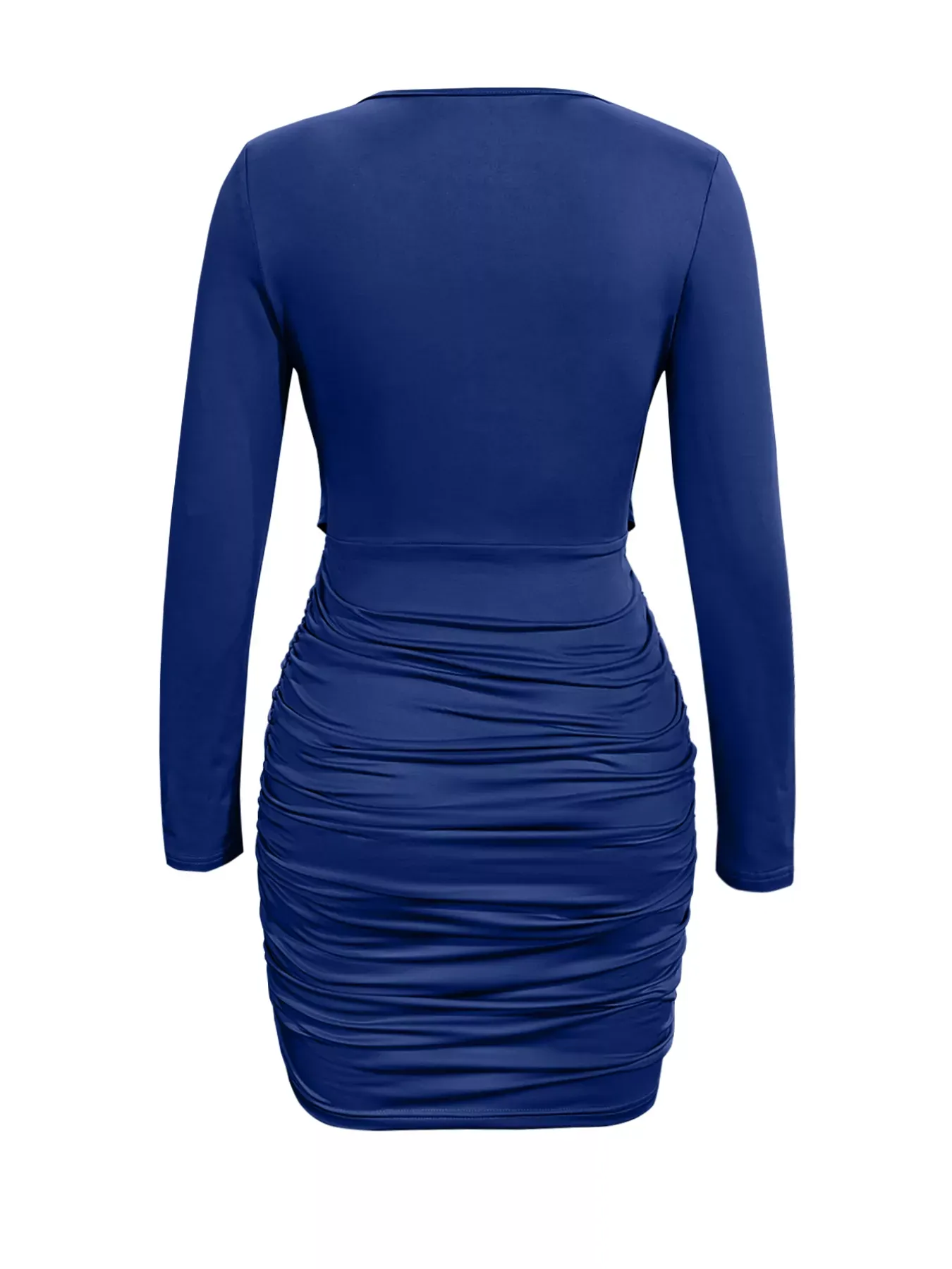 Burgundy Red Draped V-Neck Long Sleeve Bodycon Mini Dress - Image 19