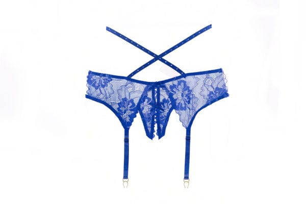 Blue Charlotte Lace Crotchless Garter Panty Lingerie - Image 5