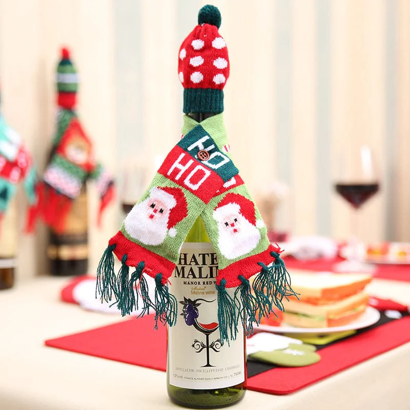 Christmas Hat and Scarf Wine Bottle Decoration - Image 2