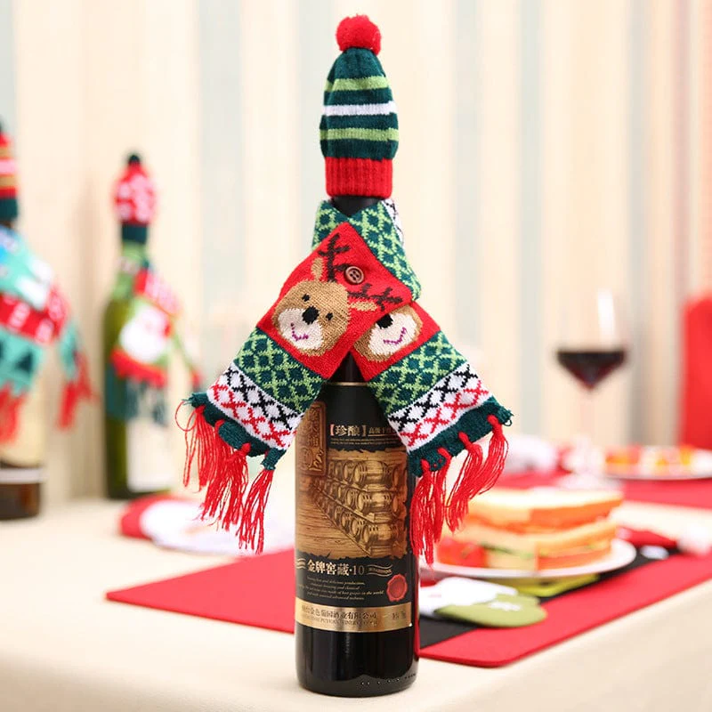 Christmas Hat and Scarf Wine Bottle Decoration - Image 3