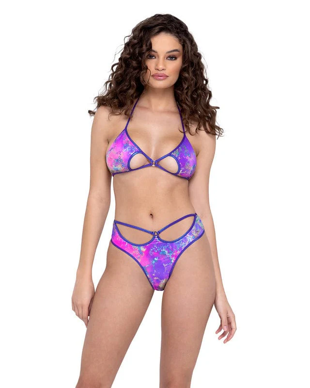 Purple Keyhole Triangle Tie Top Festival Ravewear
