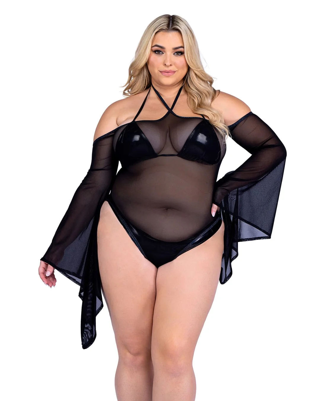 Sexy White Sheer Mesh Romper w/ Bell Sleeves - Image 5
