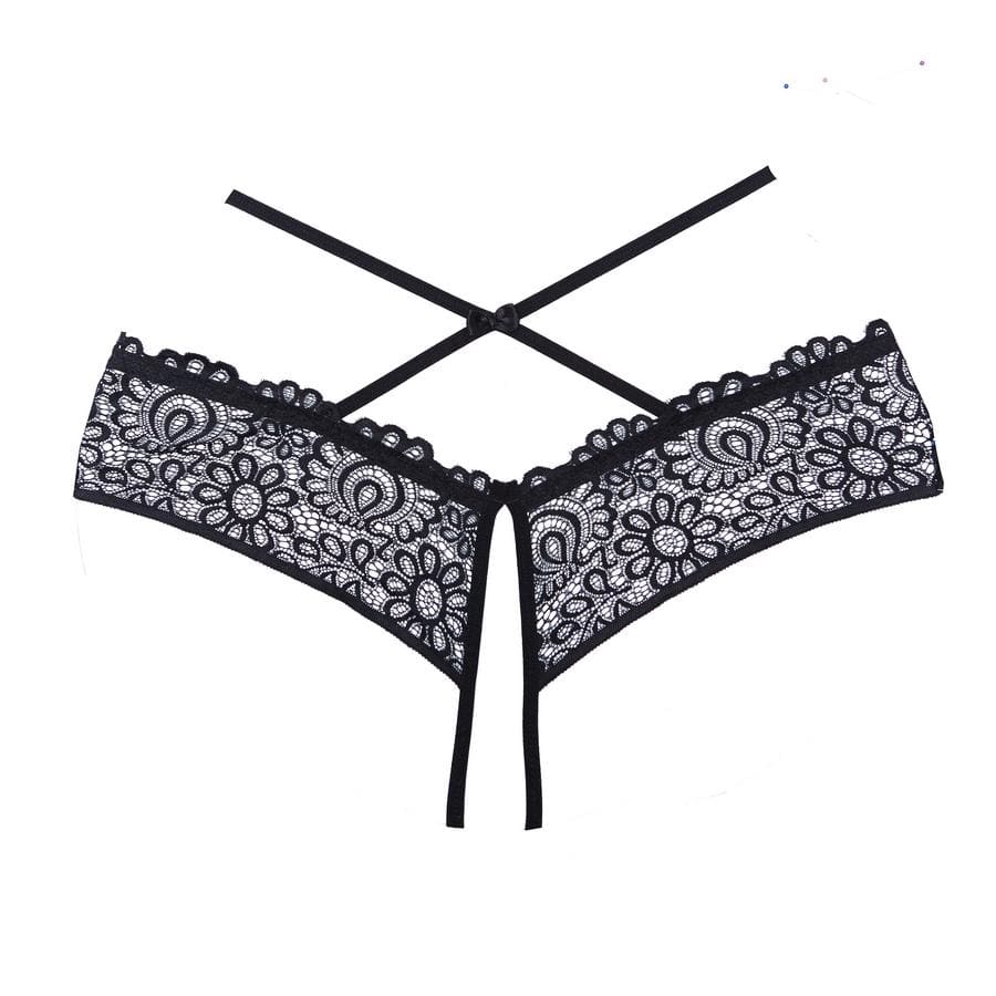 Crayzee Black Lace Band Criss-Cross Waist Open Thong Lingerie - Image 4