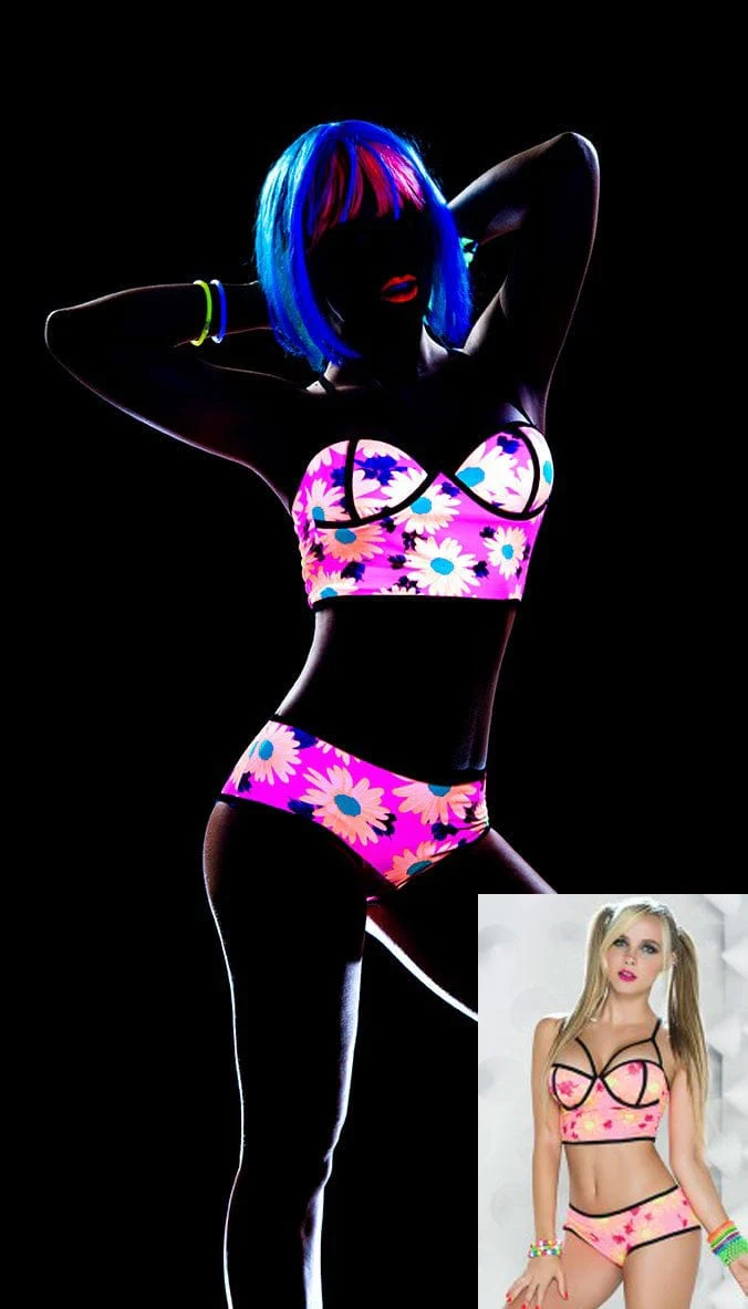 Daisy Print Long-Line Bra & Boy Short Dance Festival Set