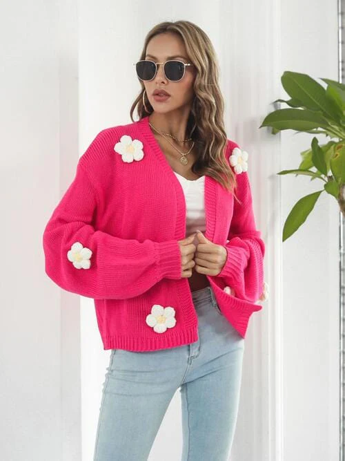 Floral Open Front Long Sleeve Cardigan - Image 3