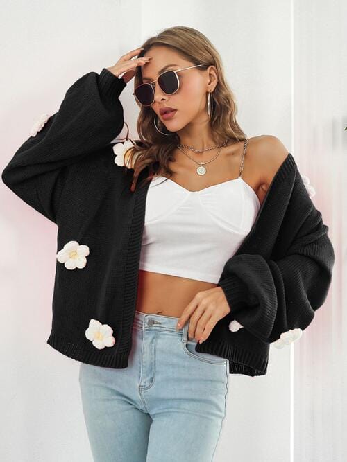 Floral Open Front Long Sleeve Cardigan - Image 7