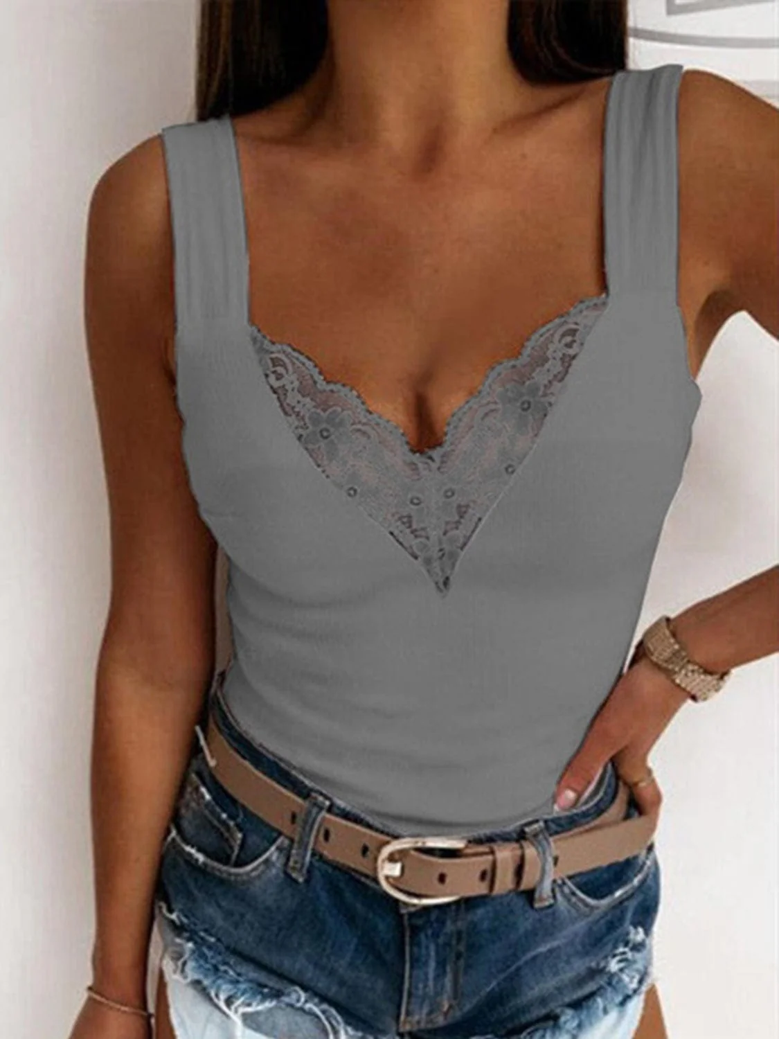 Full Size Lace Detail Sweetheart Neck Tank - Image 13