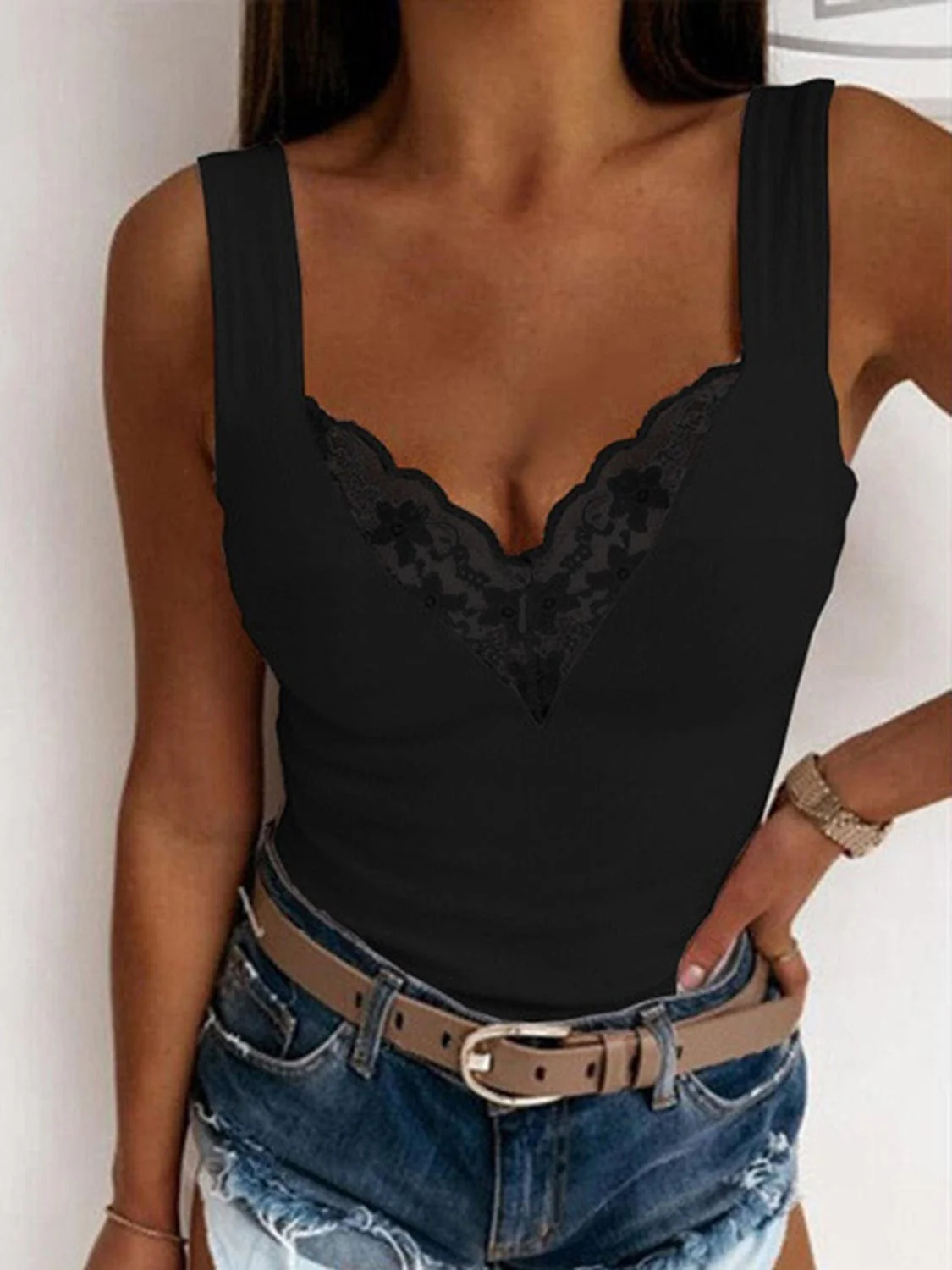 Full Size Lace Detail Sweetheart Neck Tank - Image 7