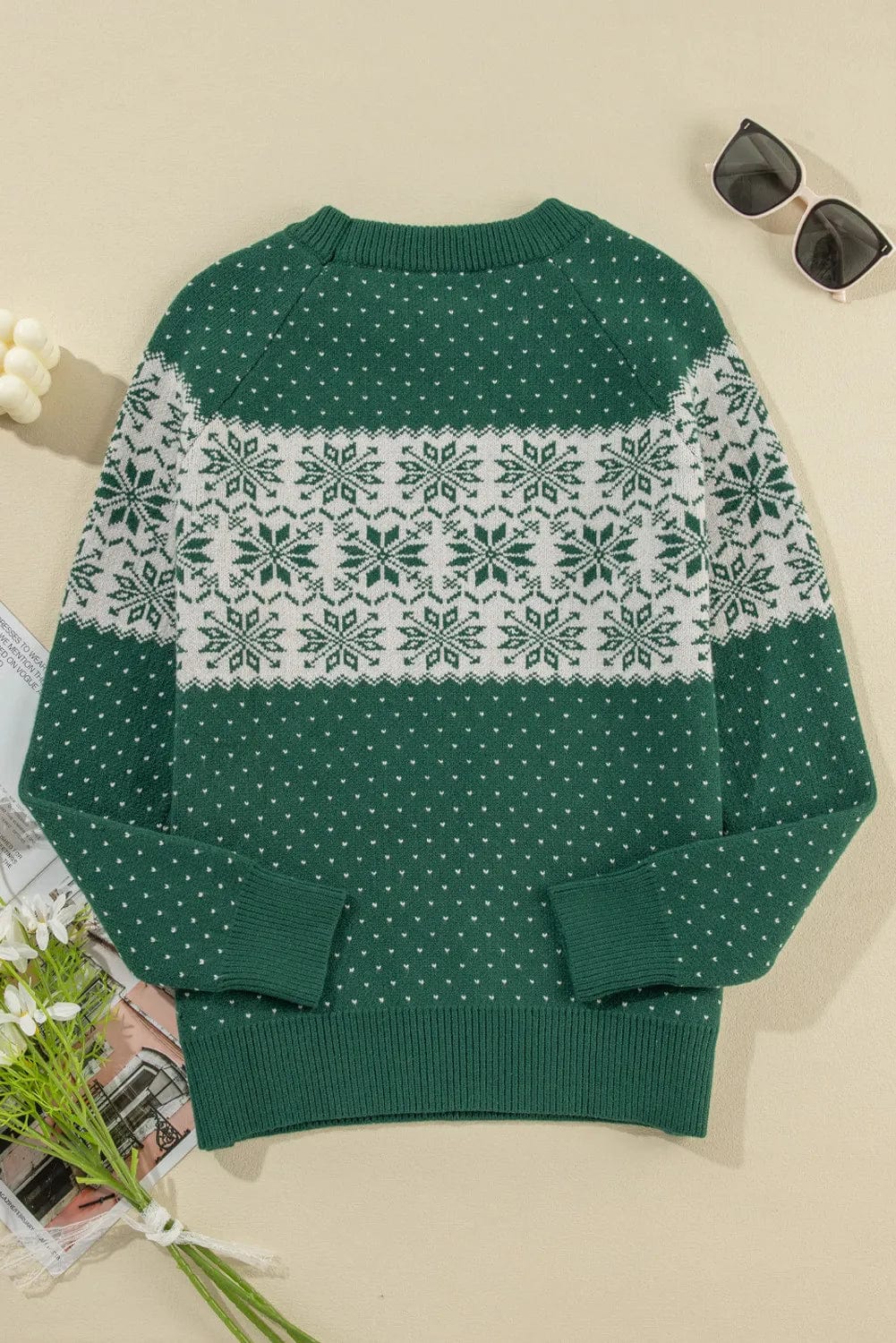 Green Christmas Holiday Graphic Round Crew Neck Long Sleeve Women's Sweater - Image 8