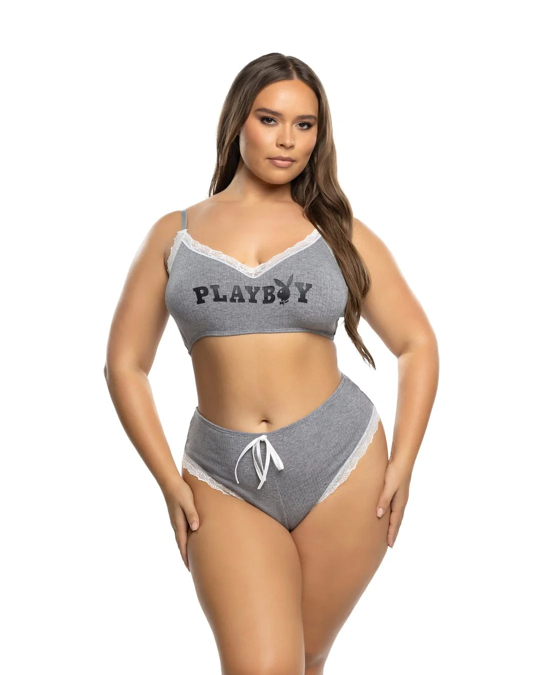 Black Playboy Bunny Comfy Modal Knit Lace Cami Top & Cheeky Panty Lounge Lingerie (Plus Size Available) - Image 7