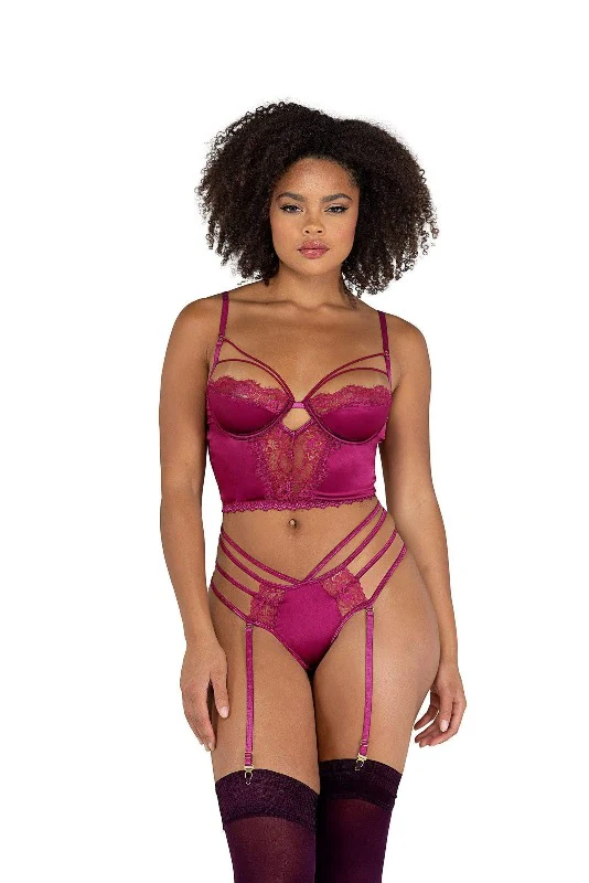 Green Satin Underwire Bralette w/ Strappy Panty Set (Red is also available) - Image 3