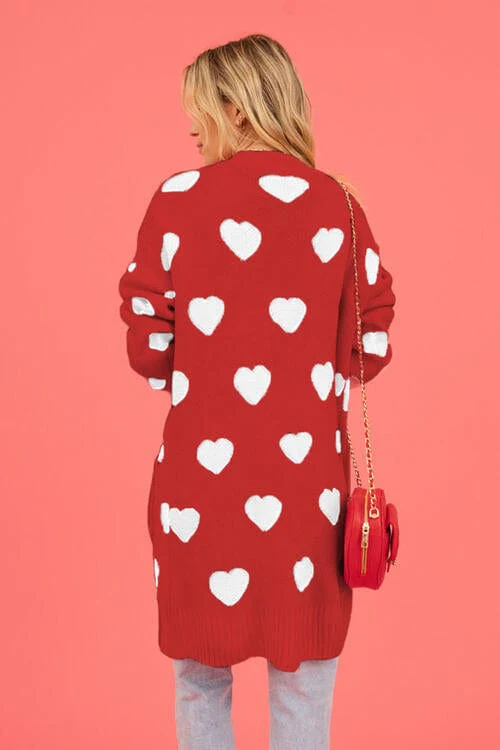 Heart Graphic Open Front Cardigan with Pockets - Image 10