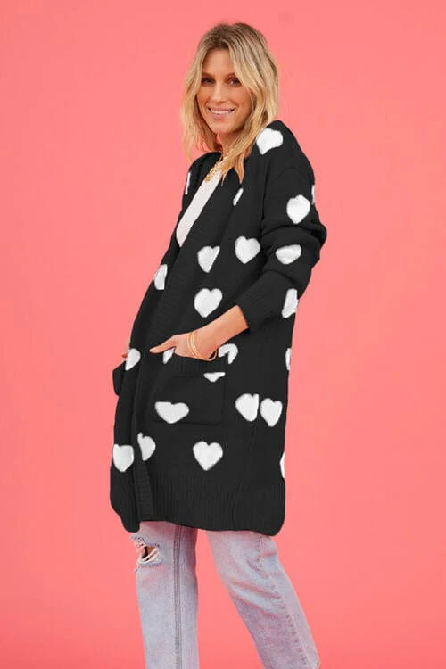 Heart Graphic Open Front Cardigan with Pockets - Image 14