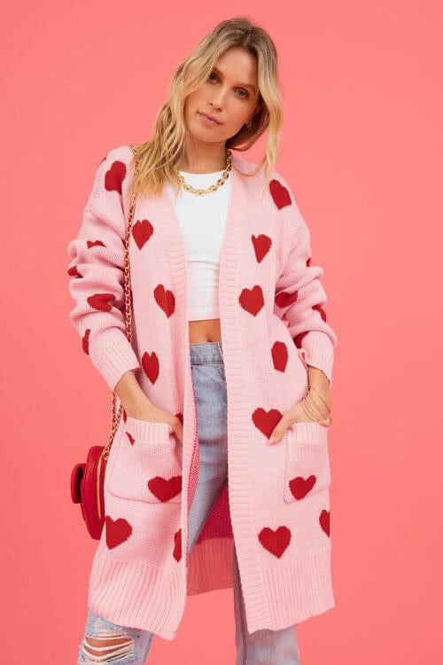 Heart Graphic Open Front Cardigan with Pockets - Image 18