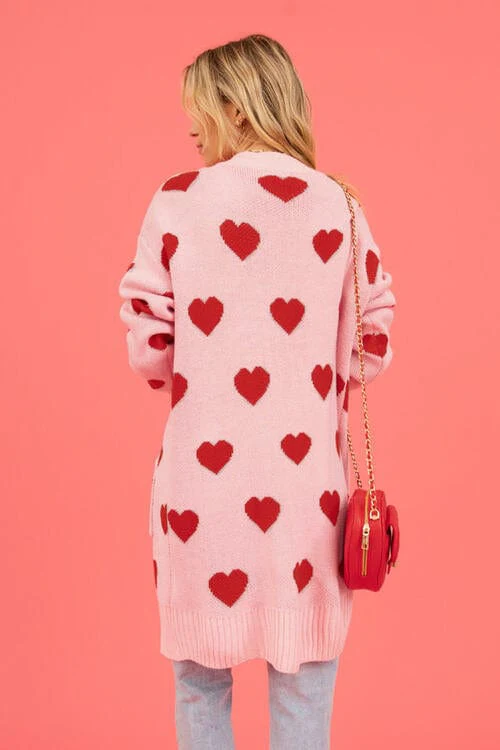 Heart Graphic Open Front Cardigan with Pockets - Image 20
