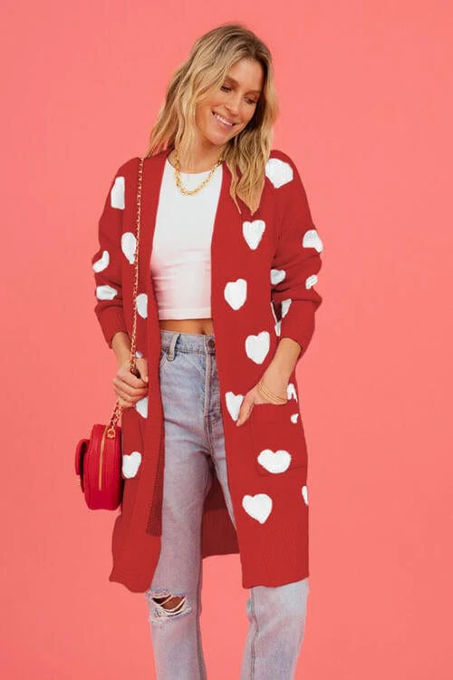 Heart Graphic Open Front Cardigan with Pockets - Image 6