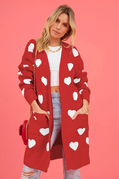 Heart Graphic Open Front Cardigan with Pockets - Image 9