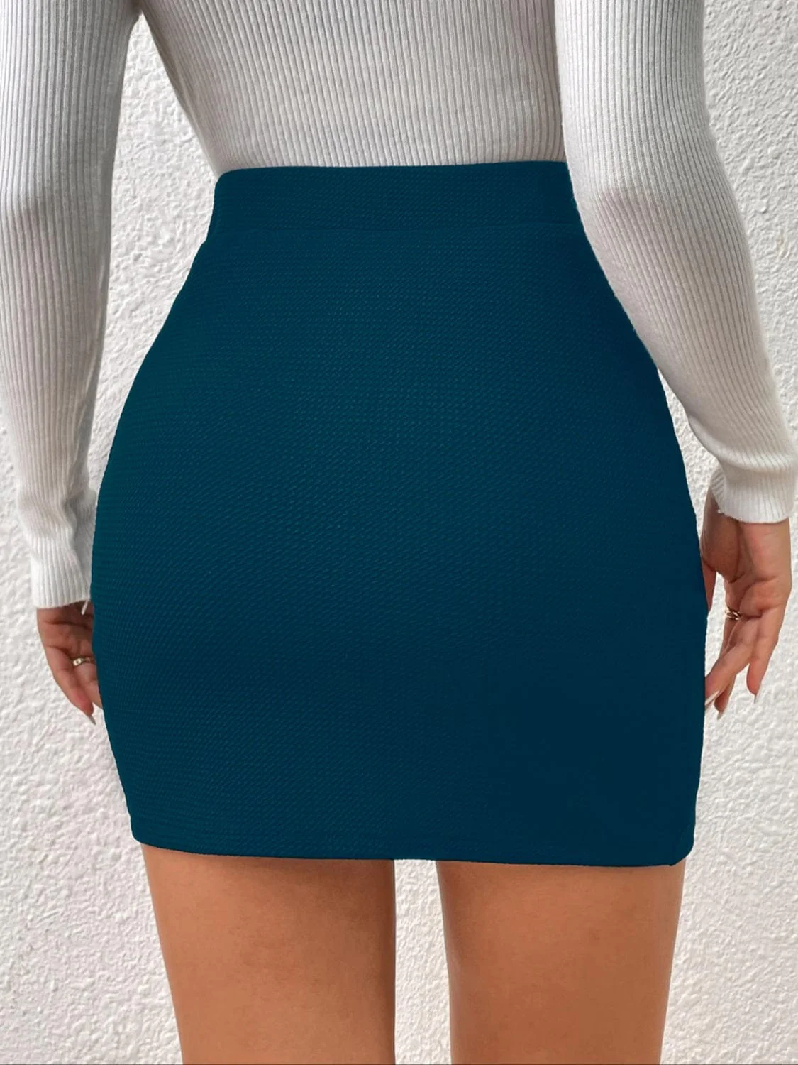 Peacock Blue Honey Ruched Elastic Waist Mini Skirt - Image 2