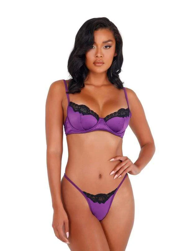 Silver w/ White Lace & Satin Underwire Bra & Thong Panty Set (Many Colors Available) - Image 10