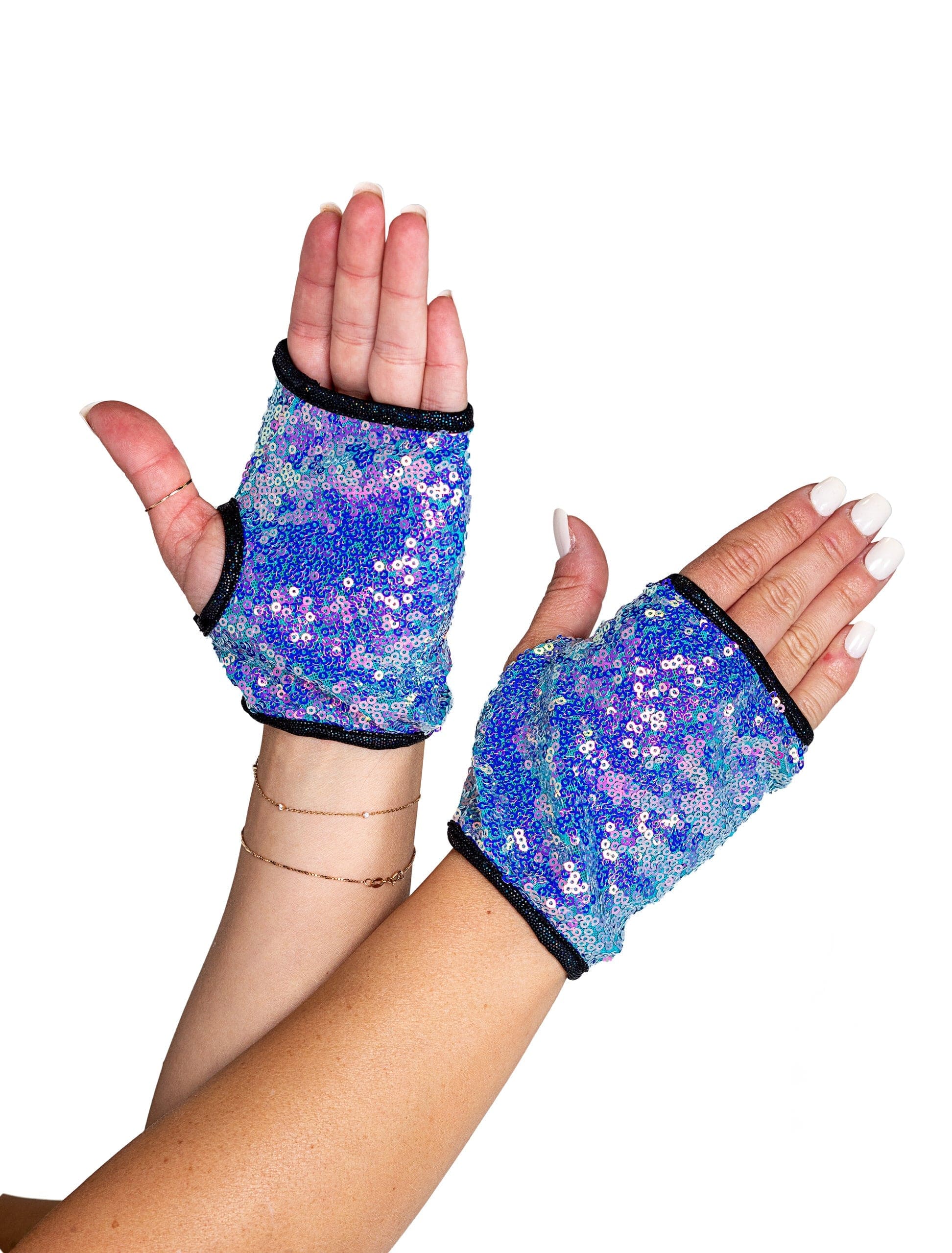 Hot Pink Sequins Open Finger Gloves Festival Ravewear (More colors Available) - Image 2