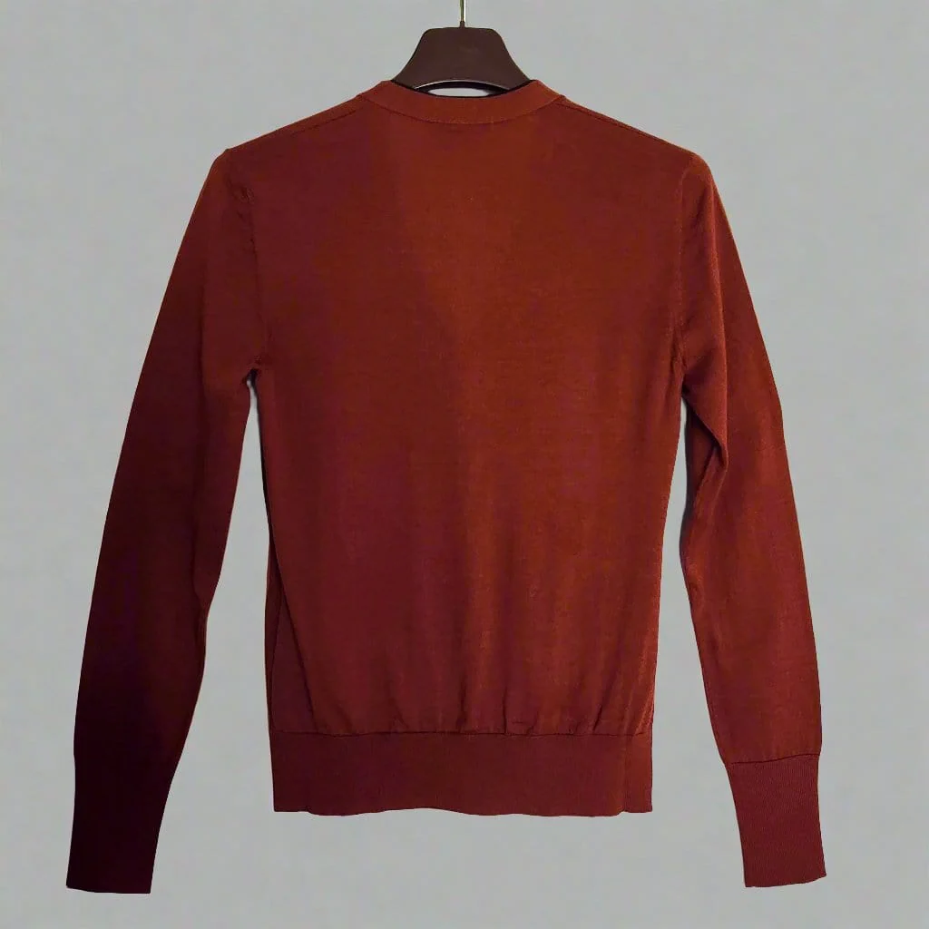 Loro Piana Women's Rust w/ Navy Blue Trim 100% Virgin Wool Cardigan Sweater - Image 3