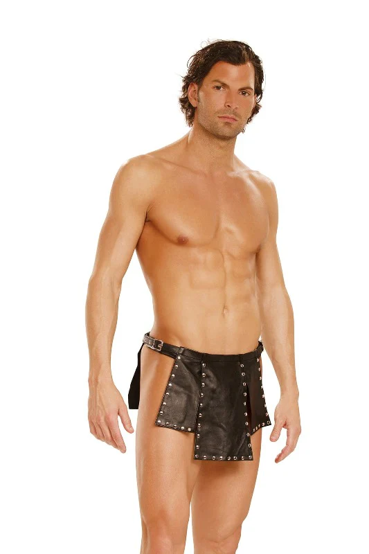 Men’s Black Leather Adjustable Buckle Closure & Nail Heads Kilt