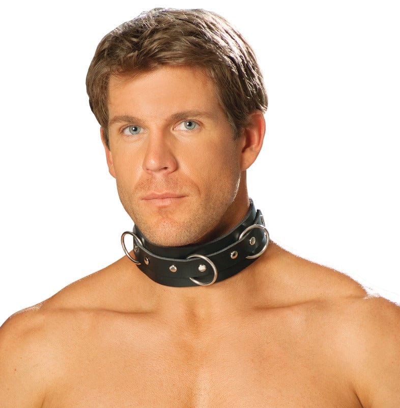 Men’s Black Leather O Ring Detail w/ Nail Heads Collar