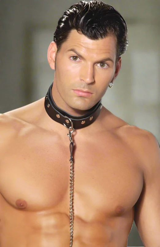 Men’s Black Leather O Ring Detail Collar