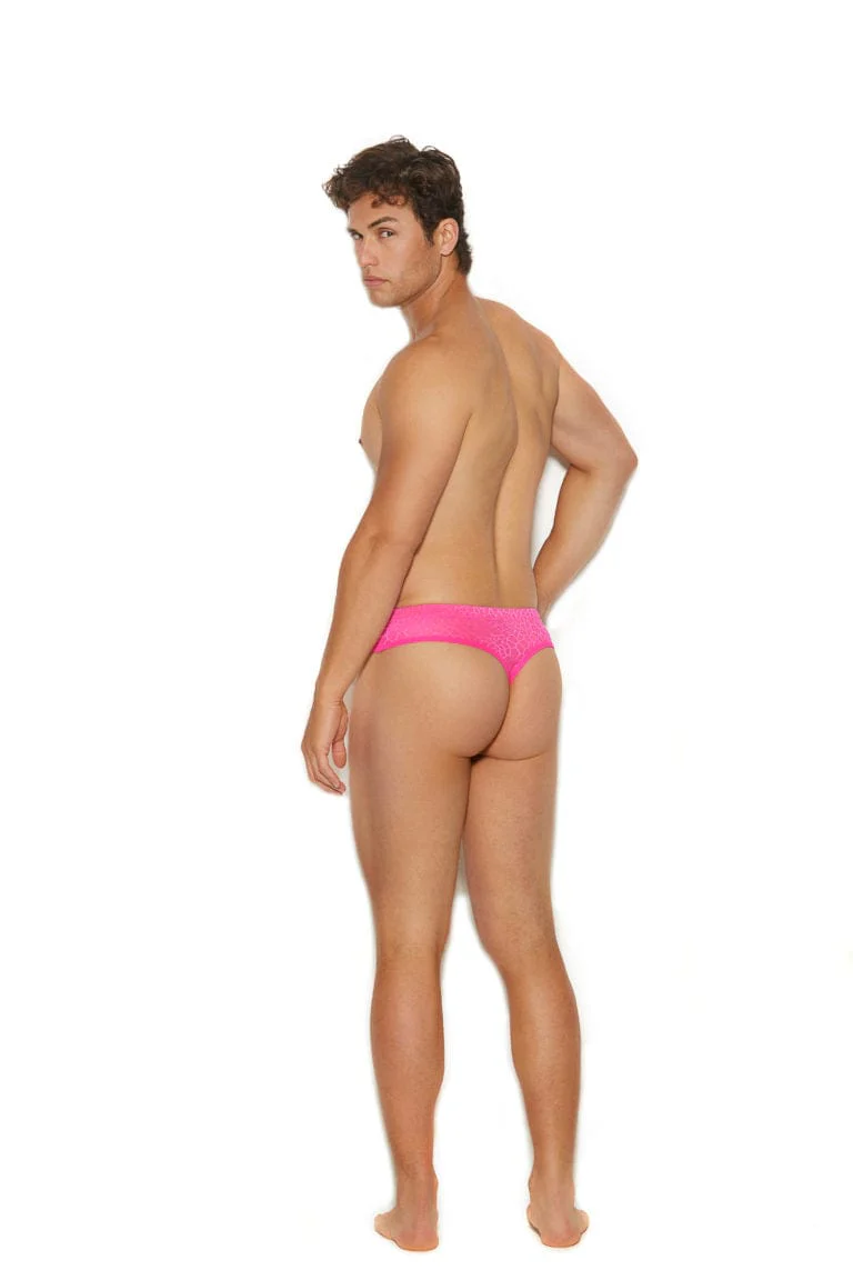 Men’s Sexy Hot Pink Printed Sheer Mesh Thong Brief Underwear - Image 2