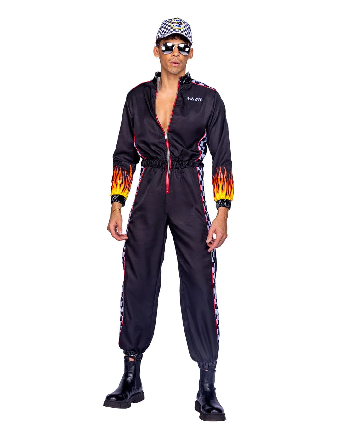 Men's Black Hunky Race Car Driver Jumpsuit Halloween Cosplay Costume