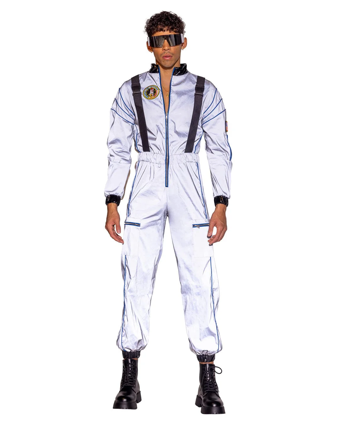 Men's Silver Space Astronaut Hunk Jumpsuit Halloween Cosplay Costume - Image 2