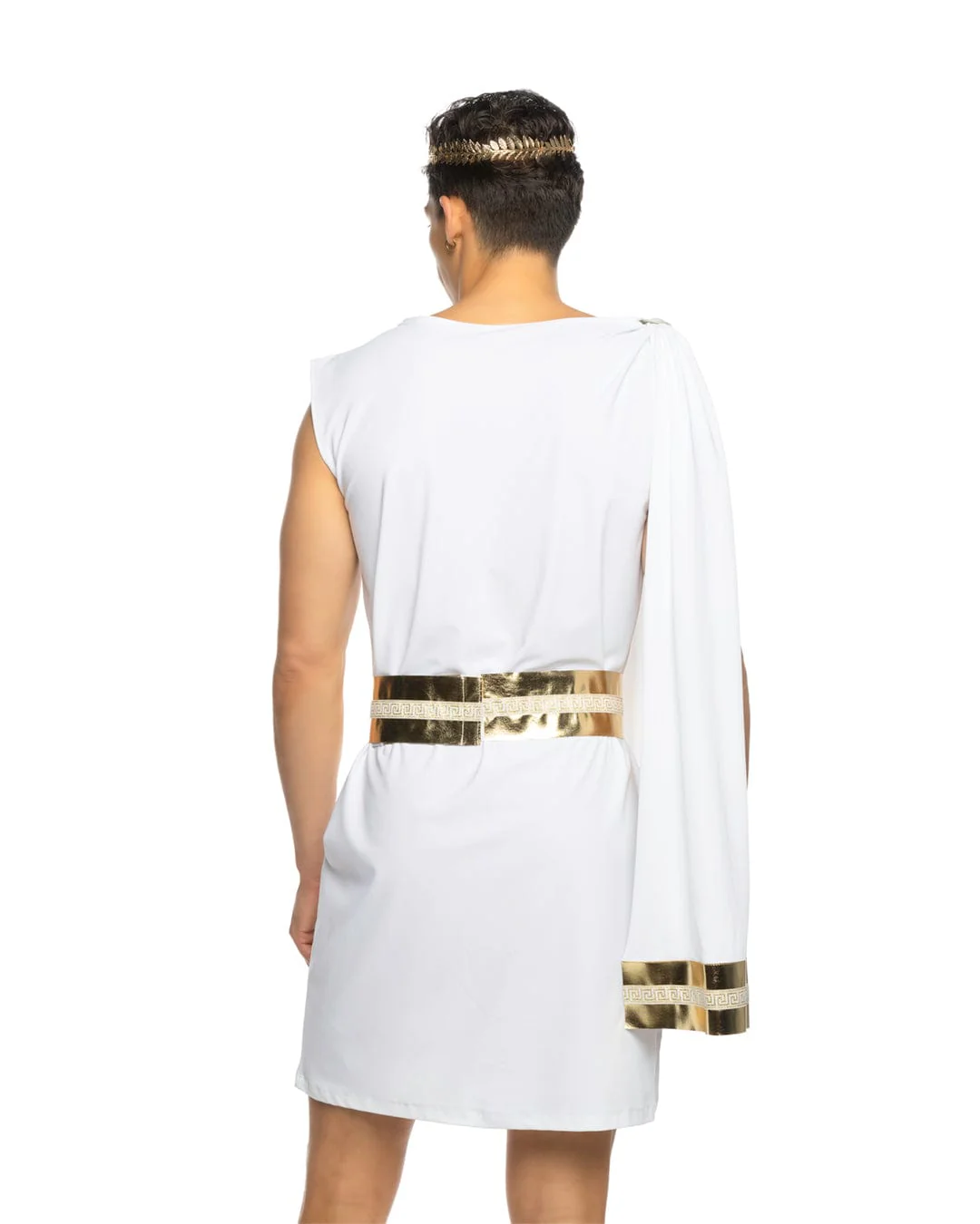 Men's White Gilded Greek God Toga Tunic & Faux Leather Belt Cosplay Costume - Image 2