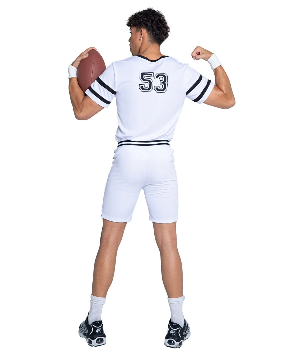 Men's White Playboy Bunny V-neck Football Jersey, Shorts & Cuffs Halloween Cosplay Costume - Image 2
