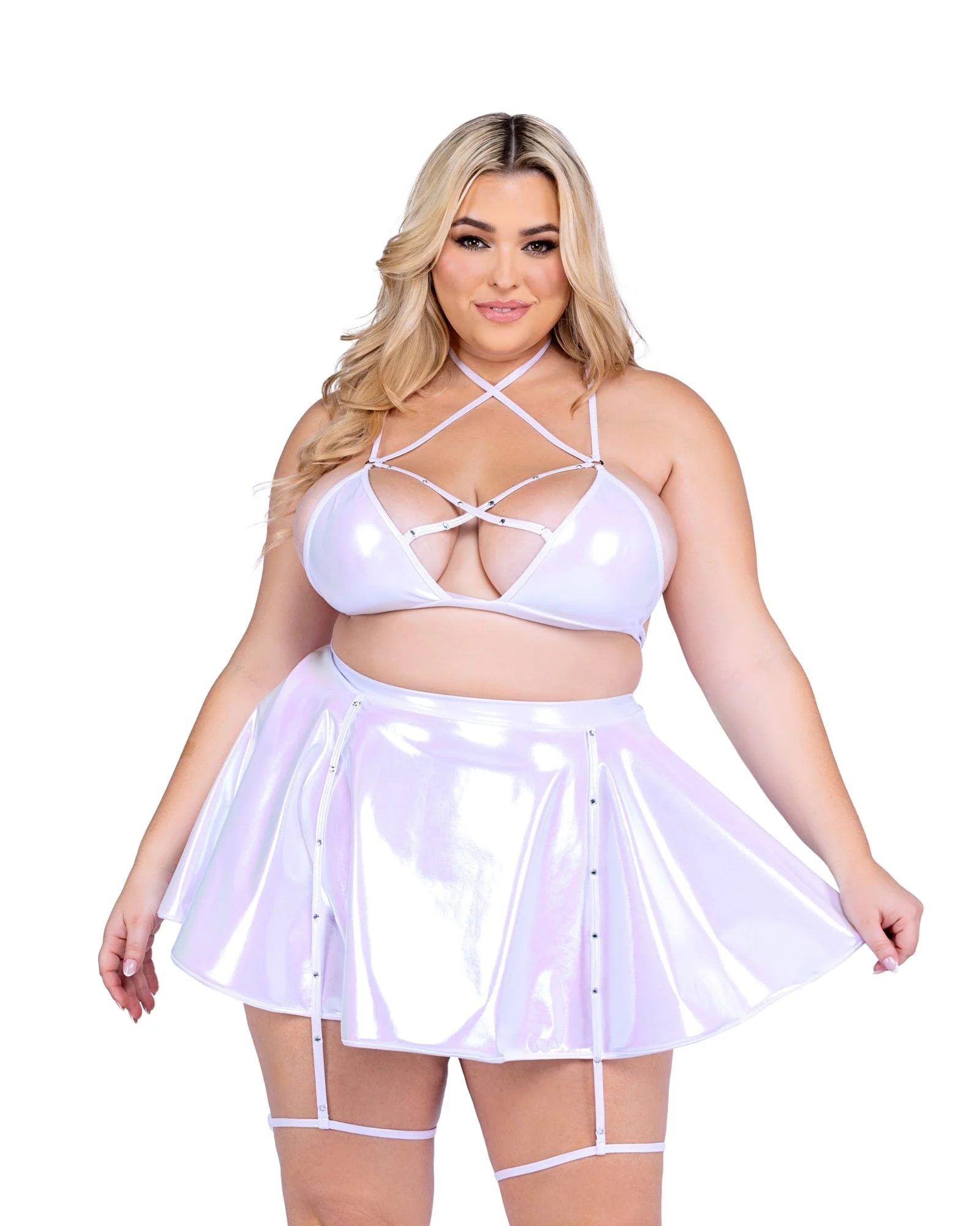 Sexy White Metallic Iridescent Criss Cross Bikini Top - Image 3