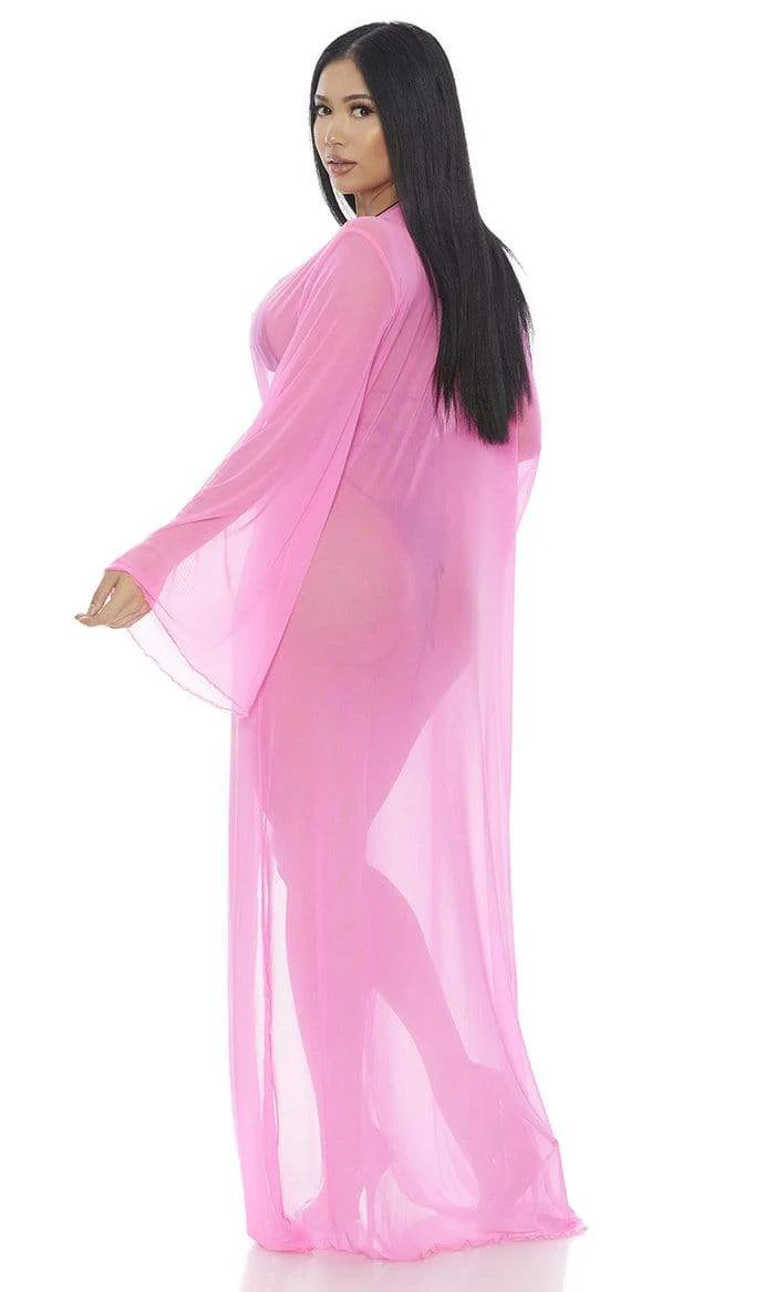 Neon Pink Sheer Mesh Kimono Long Robe (Many Colors Available) - Image 2