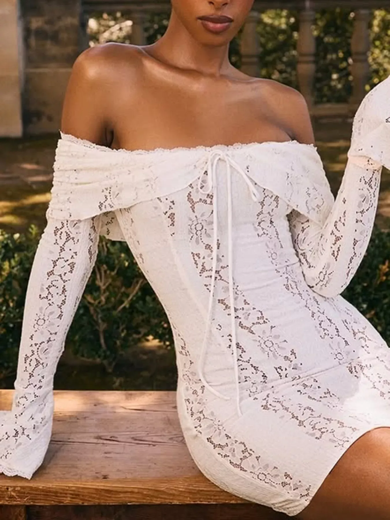 White Off-Shoulder Lace Mini Dress - Image 5