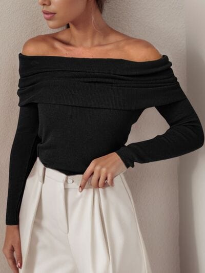 Off-Shoulder Long Sleeve Sweater - Image 11