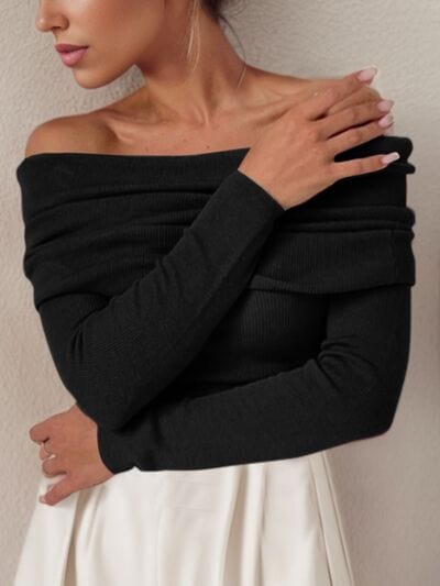 Off-Shoulder Long Sleeve Sweater - Image 12