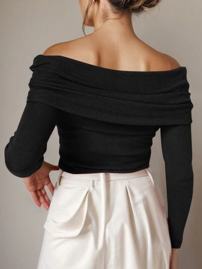 Off-Shoulder Long Sleeve Sweater - Image 13