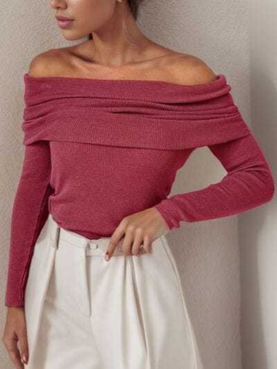 Off-Shoulder Long Sleeve Sweater - Image 2