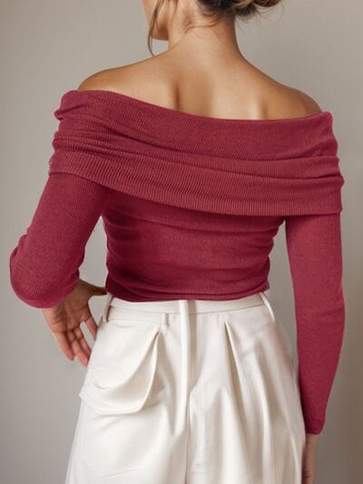 Off-Shoulder Long Sleeve Sweater - Image 3