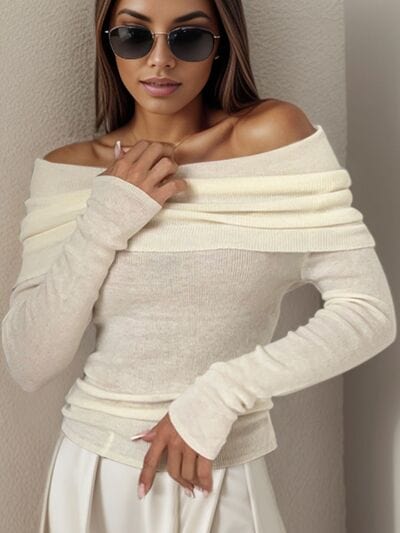 Off-Shoulder Long Sleeve Sweater - Image 4