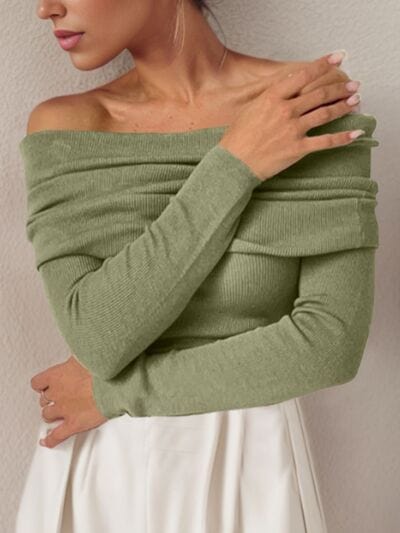 Off-Shoulder Long Sleeve Sweater - Image 9