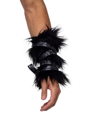 Pair of Black Faux Fur Cuffs Costume Accessories
