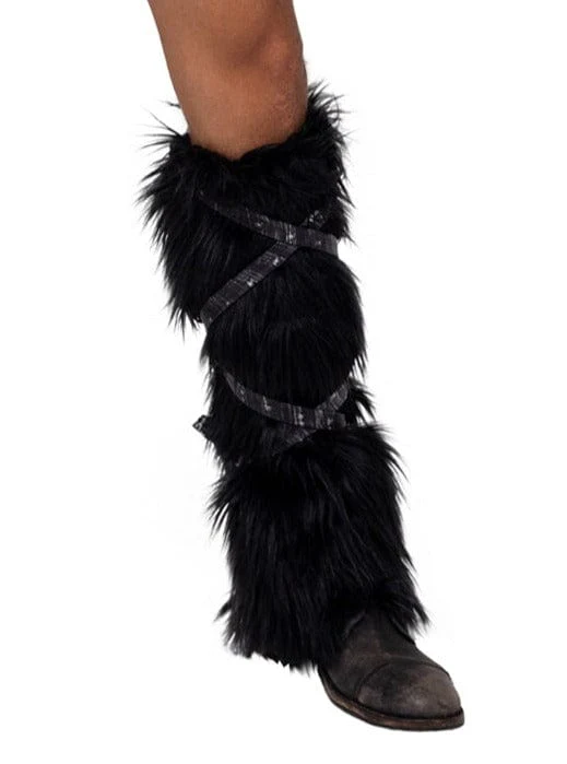 Pair of Black Faux Fur Leg Warmers Costume Accessories