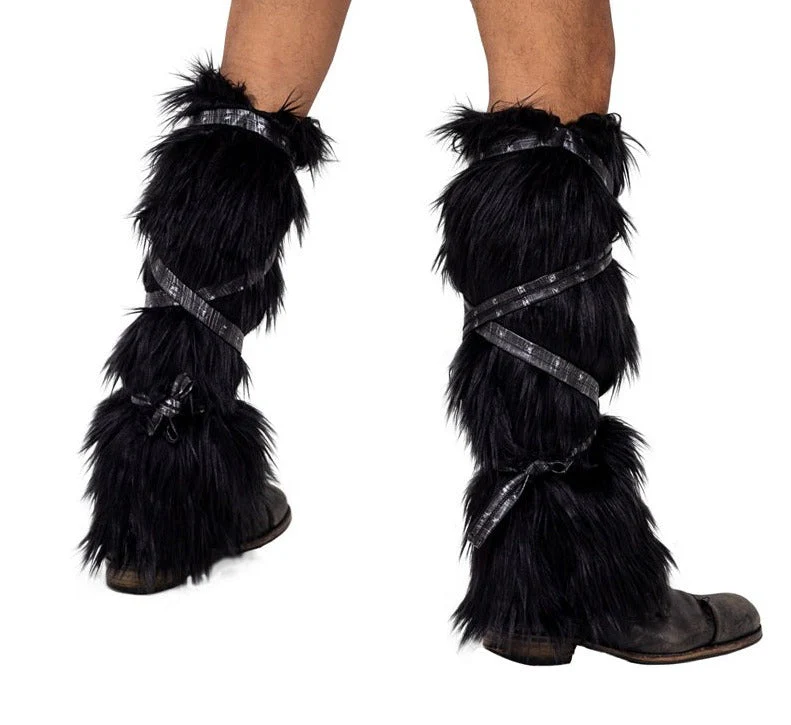 Pair of Black Faux Fur Leg Warmers Costume Accessories - Image 2