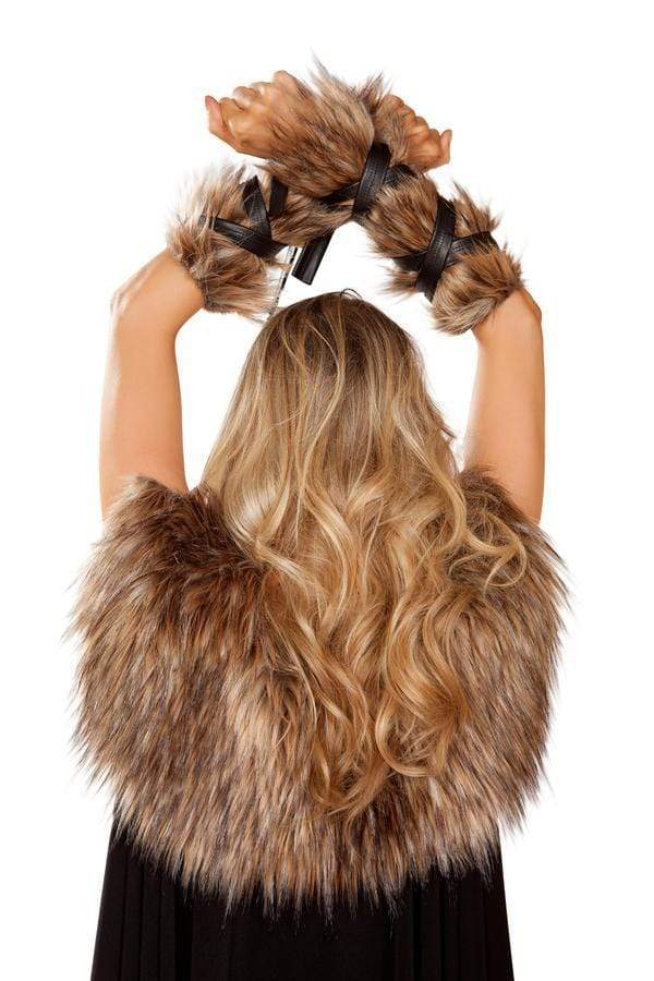 Pair of Faux Fur Viking Arm Cuffs w/ Strap Detail