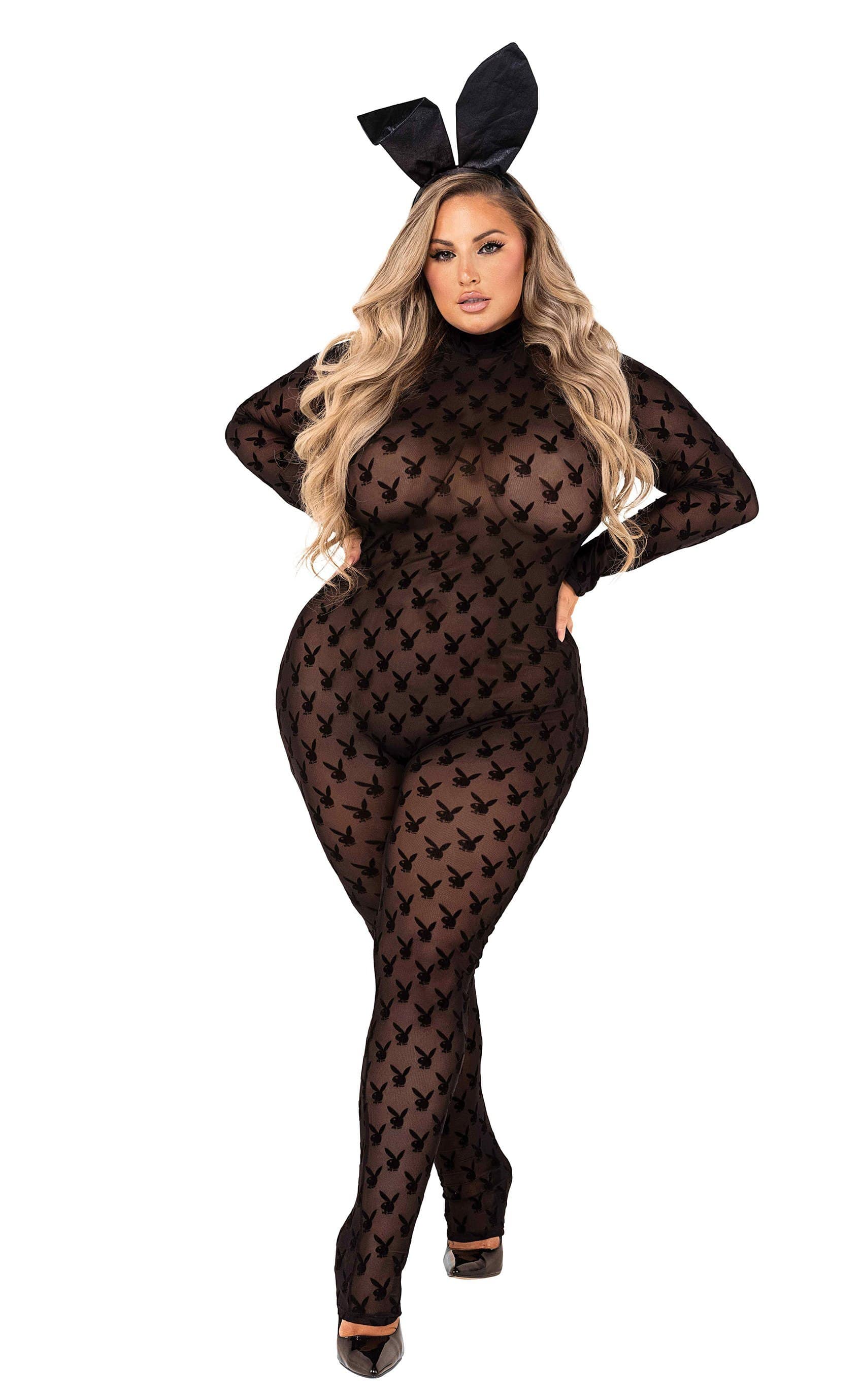 2pc Sheer Playboy Bunny Bodysuit Halloween Cosplay Costume - Image 3