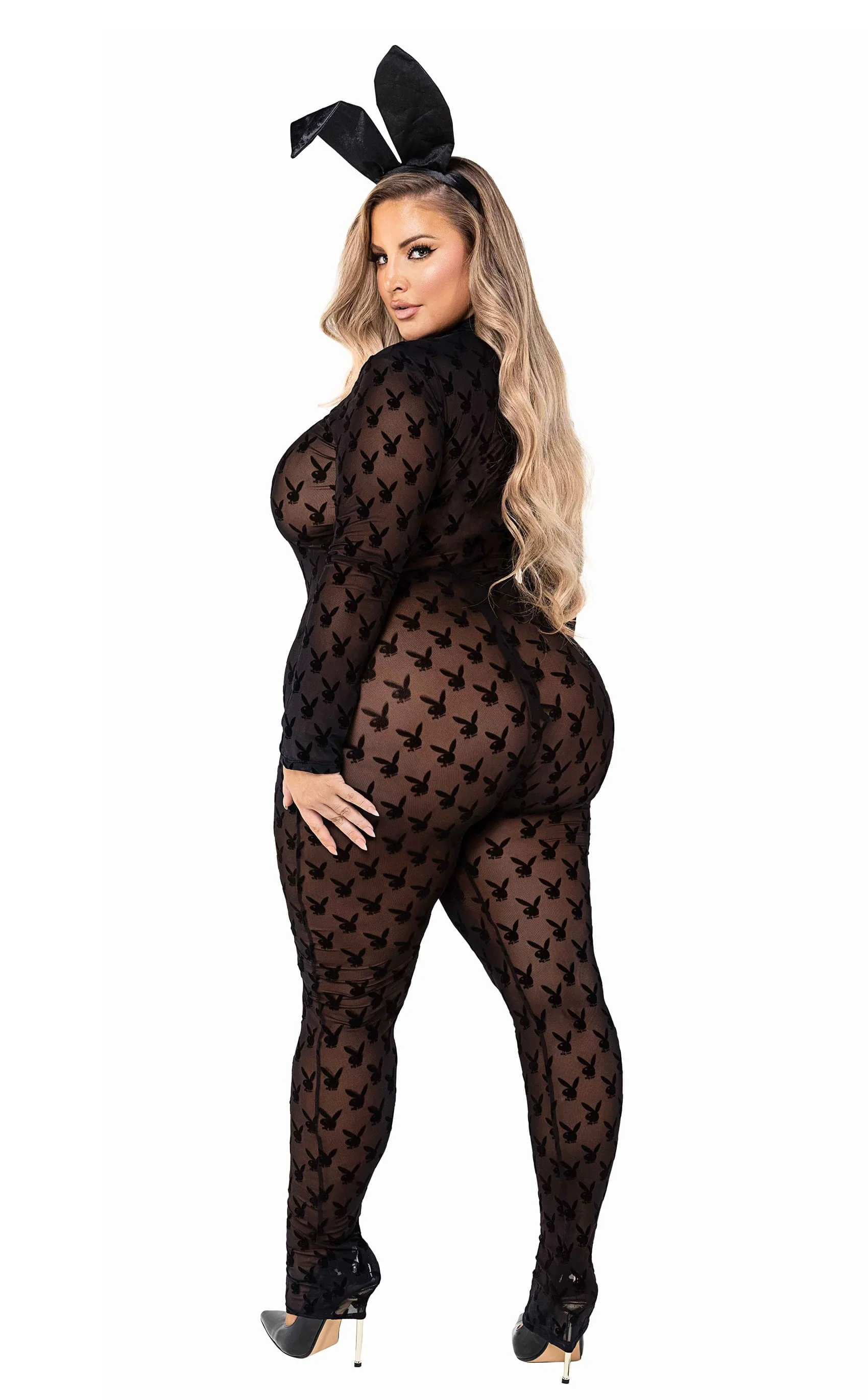 2pc Sheer Playboy Bunny Bodysuit Halloween Cosplay Costume - Image 4