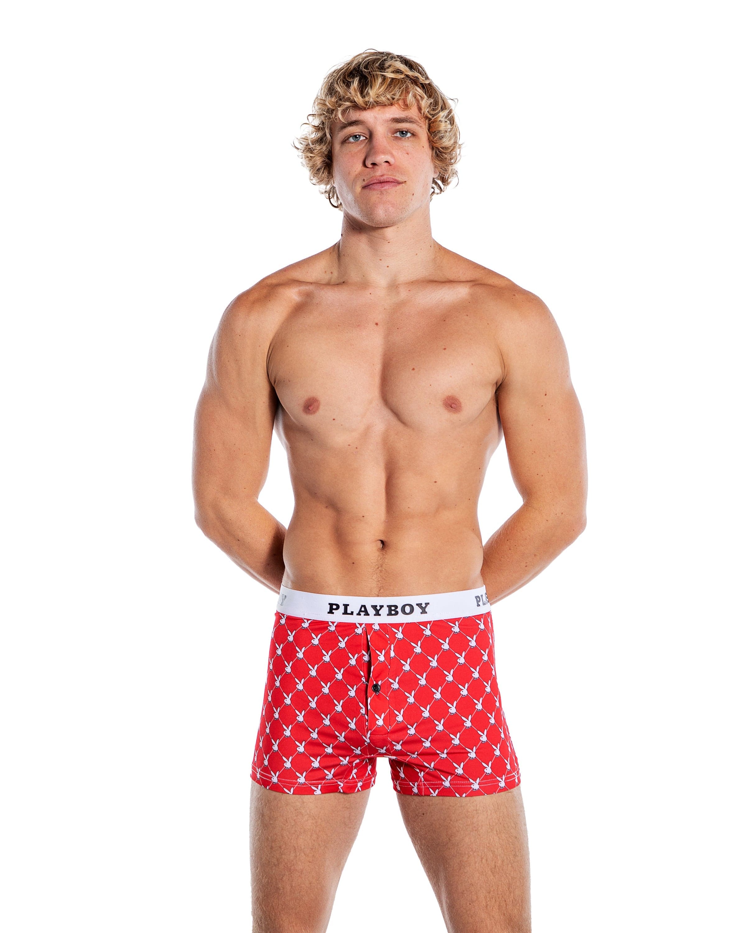 Men's Playboy Bunny Red Argyle Boxer Briefs